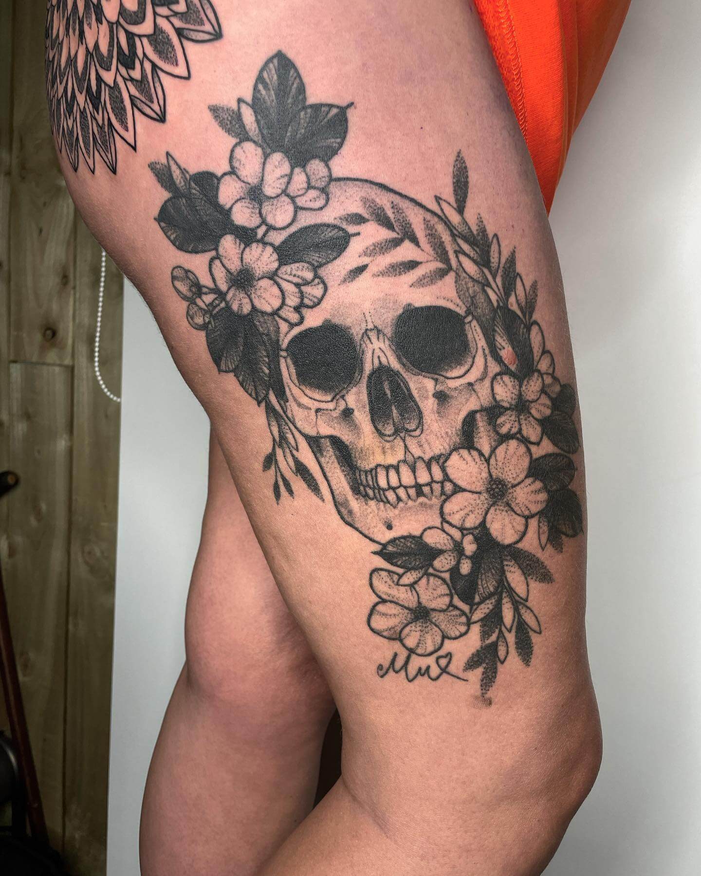 Chrysanthemum and Skull Tattoo