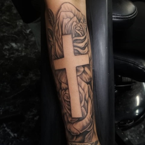 Cross with Roses Tattoo