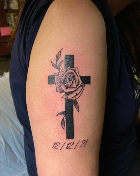 Cross with Roses Tattoo