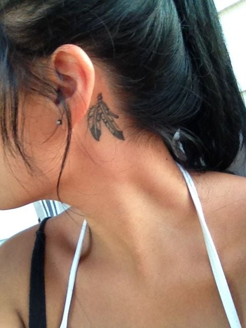 Feather Tattoo Behind the Ear