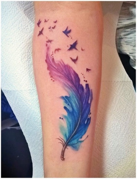 Feather with Birds Tattoo