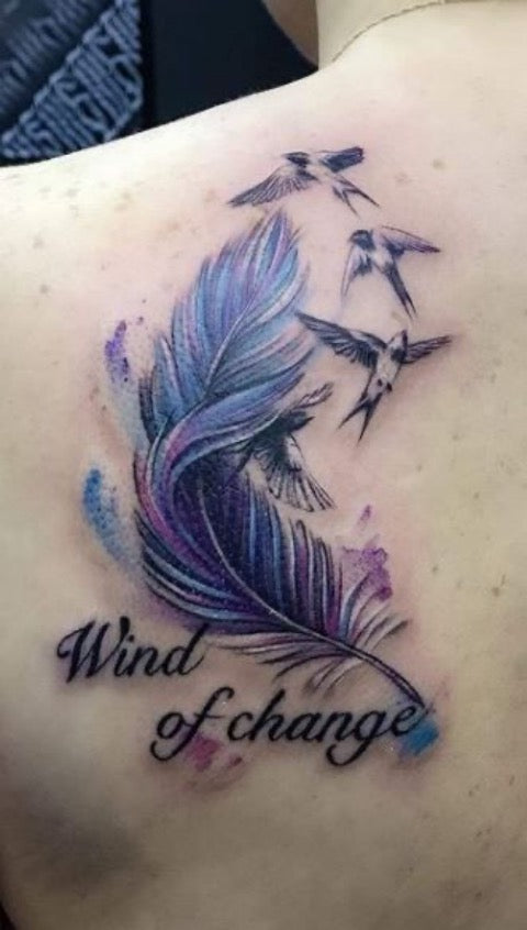 Feather with Birds Tattoo