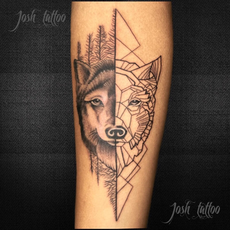 Geometric Wolf Tattoo