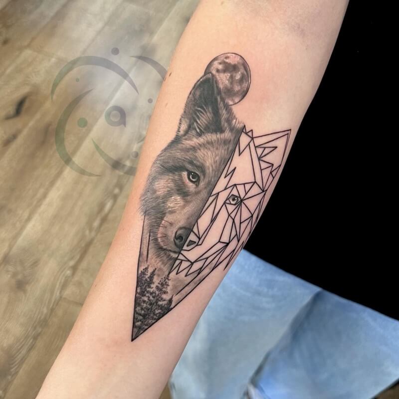 Geometric Wolf Tattoo