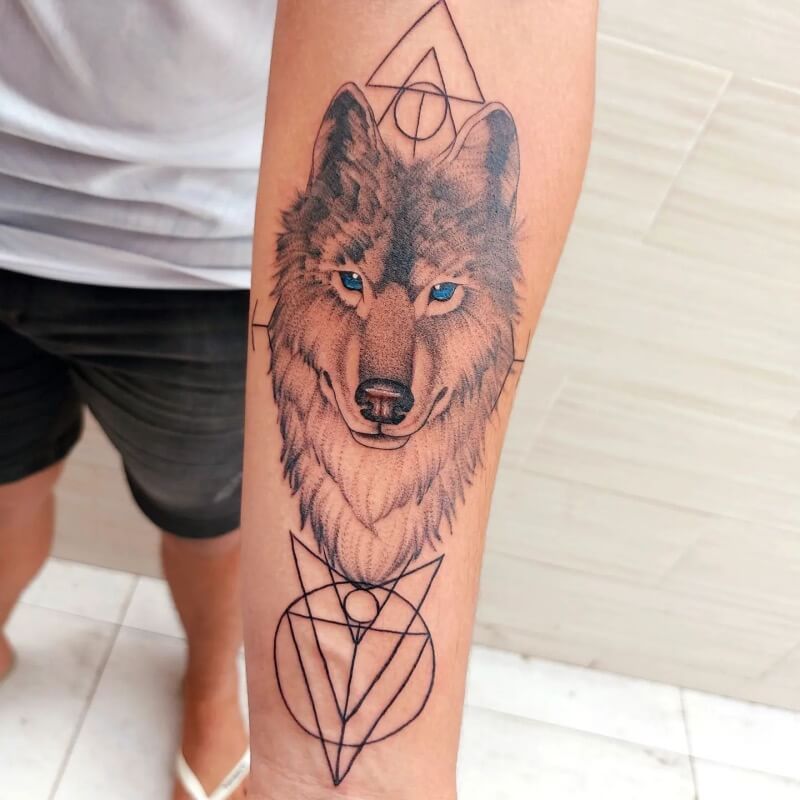 Geometric Wolf Tattoo