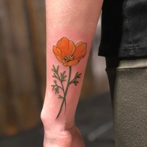 Quail and California wild flowers tattoo by Katelyn Crane: TattooNOW