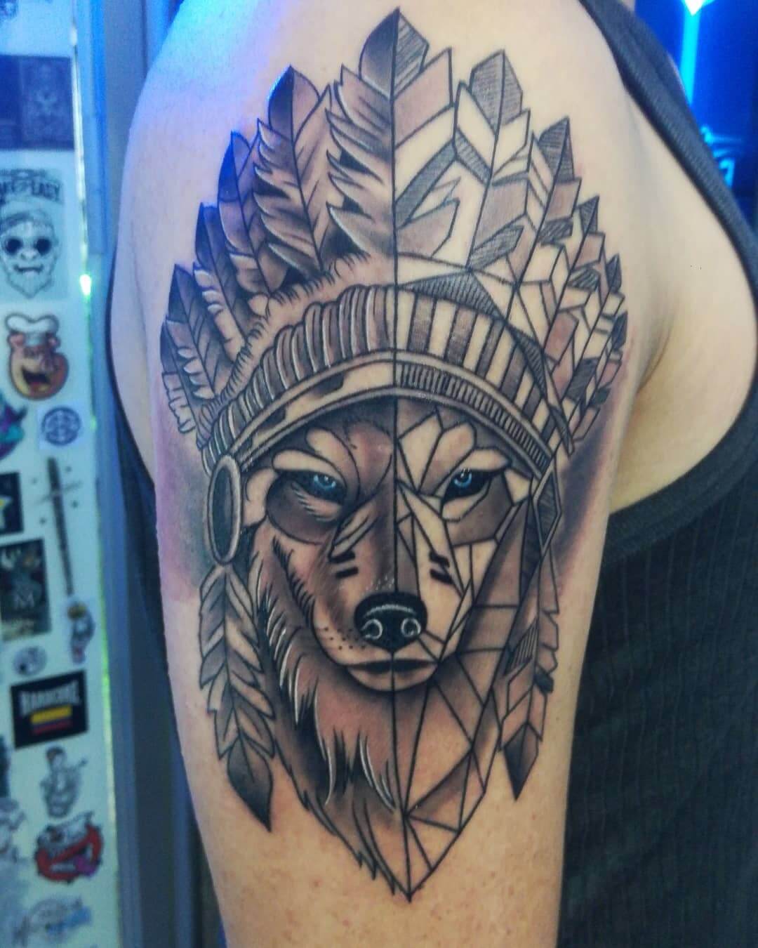 Traditional Indian Wolf Tattoo