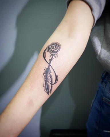 Infinity Rose Feather Tattoo