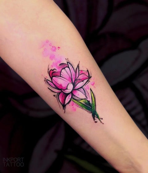 Lotus Flower with Stem Tattoo