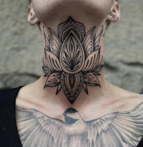 Lotus Throat Tattoo