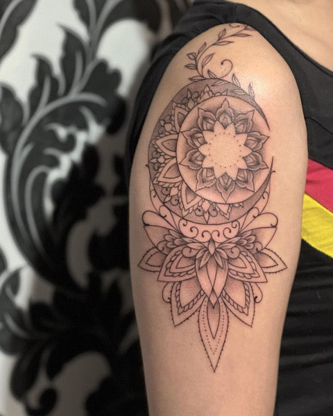 Mandala Crescent Moon Tattoo