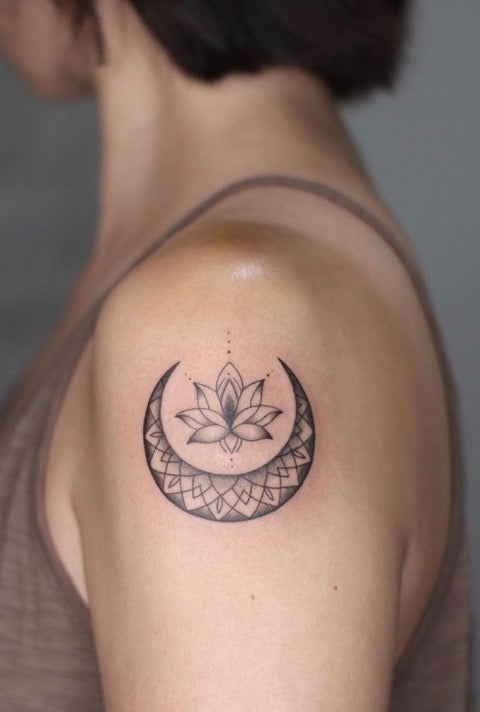 Mandala Lotus and Moon Tattoo