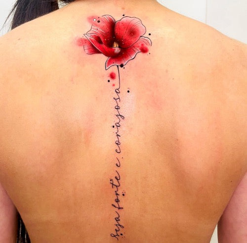 Poppy Flower Spine Tattoo