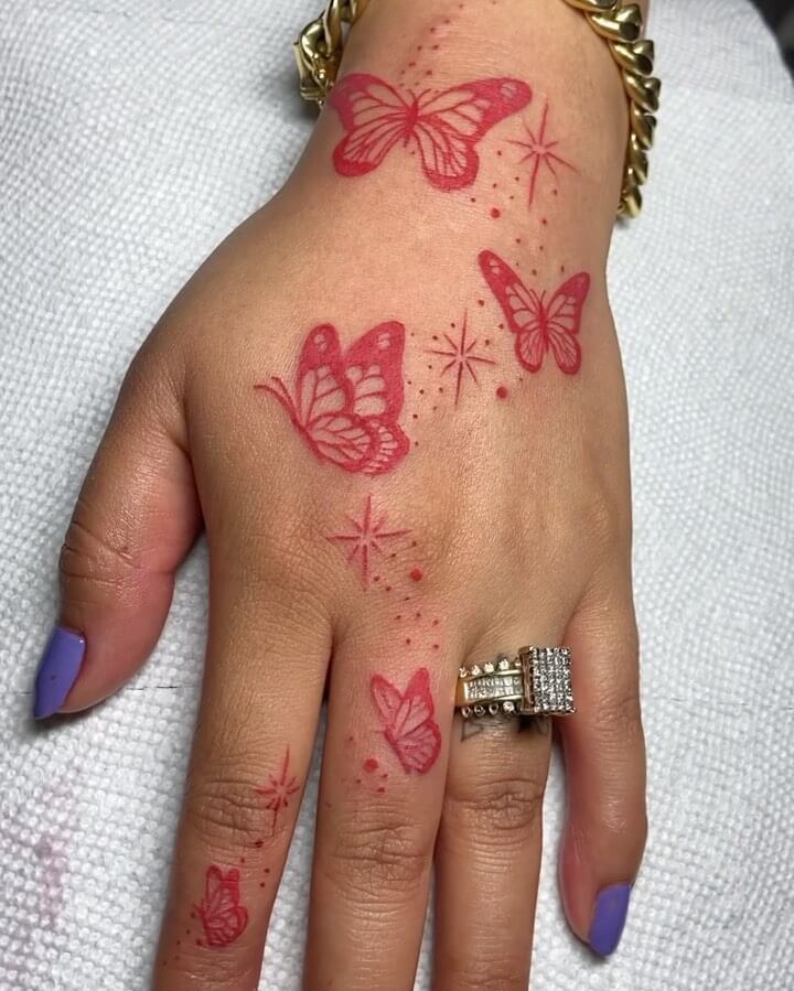 Red Butterfly Hand Tattoo