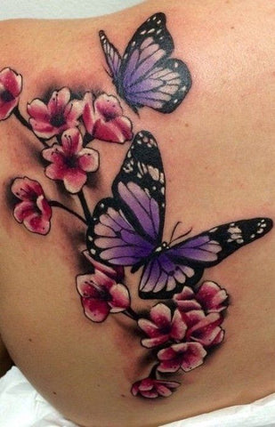 Rose and Purple Butterfly Tattoo