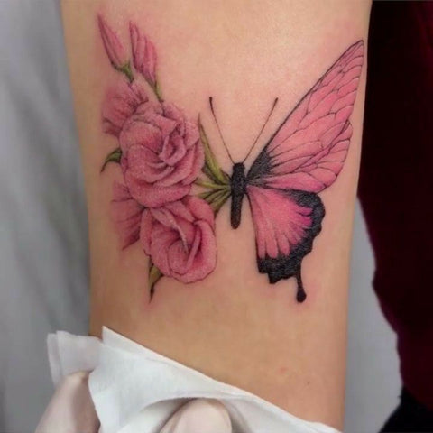 Rose and Pink Butterfly Tattoo