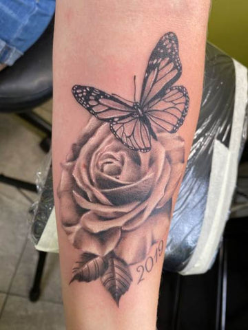 Rose and Black Butterfly Tattoo