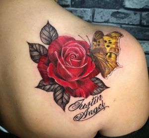 Rose and Yellow Butterfly Tattoo