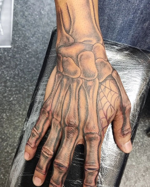 Skeleton hand into clock tattoo  Pretty hand tattoos Hand tattoos for  guys Hand tattoos
