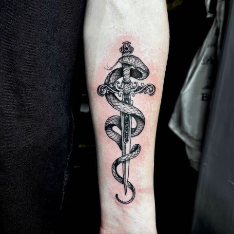 Snake and Rose Tattoo