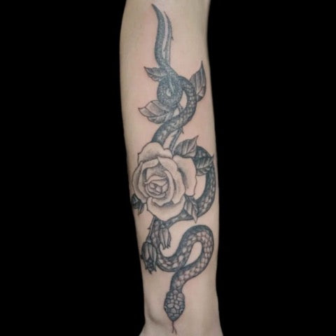 Snake and Rose Tattoo