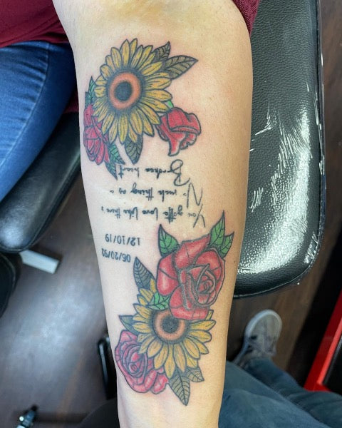 Sunflower and Rose Tattoo