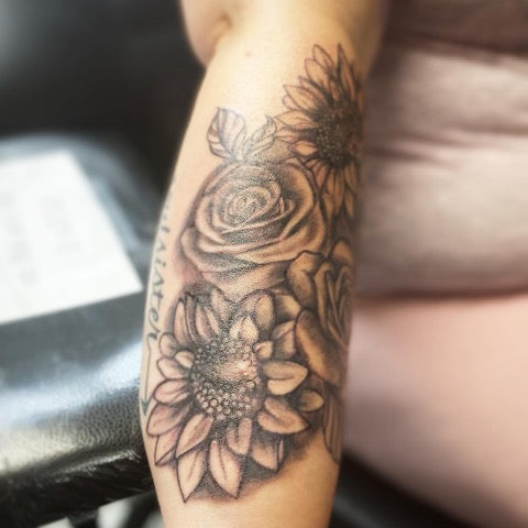 Sunflower and Rose Tattoo