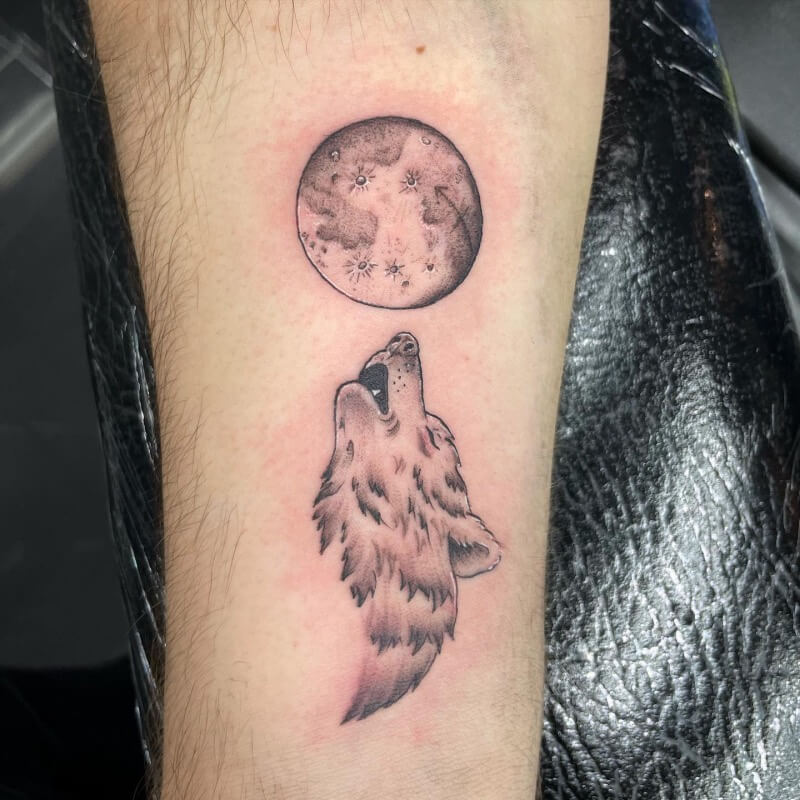 Wolf and Moon Tattoo