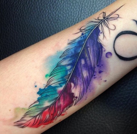 Watercolor Feather Tattoo