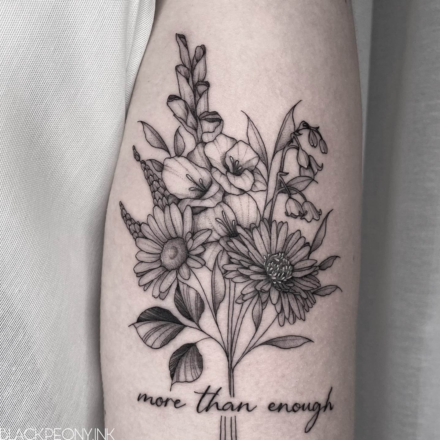 Tattoo uploaded by Fernanda Galvis  Bouquet  lily of the valley cosmos  and daffodil   Thank you for the trust Jessica  tattoo tattooideas  tattoos bouquet bouquettattoo floraltattoo flowertattoo flowers 