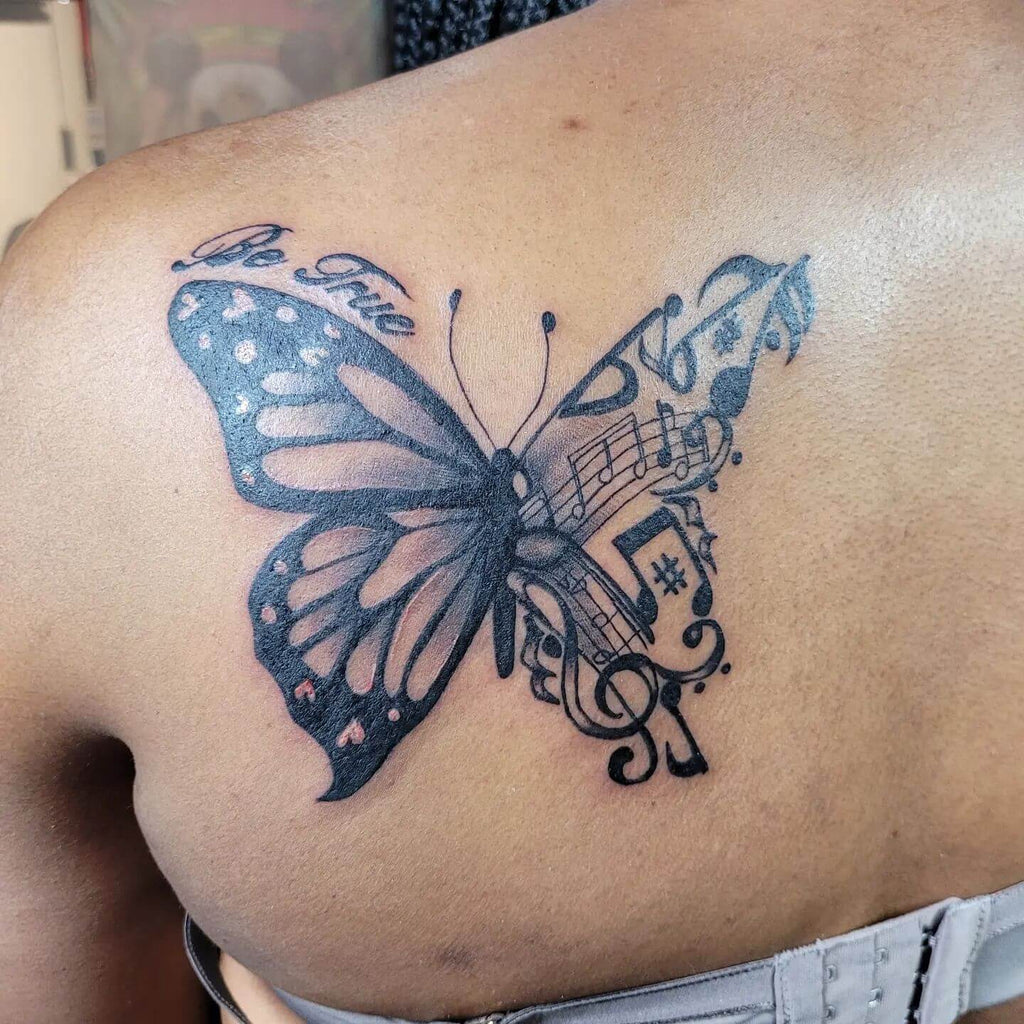music note butterfly tattoo