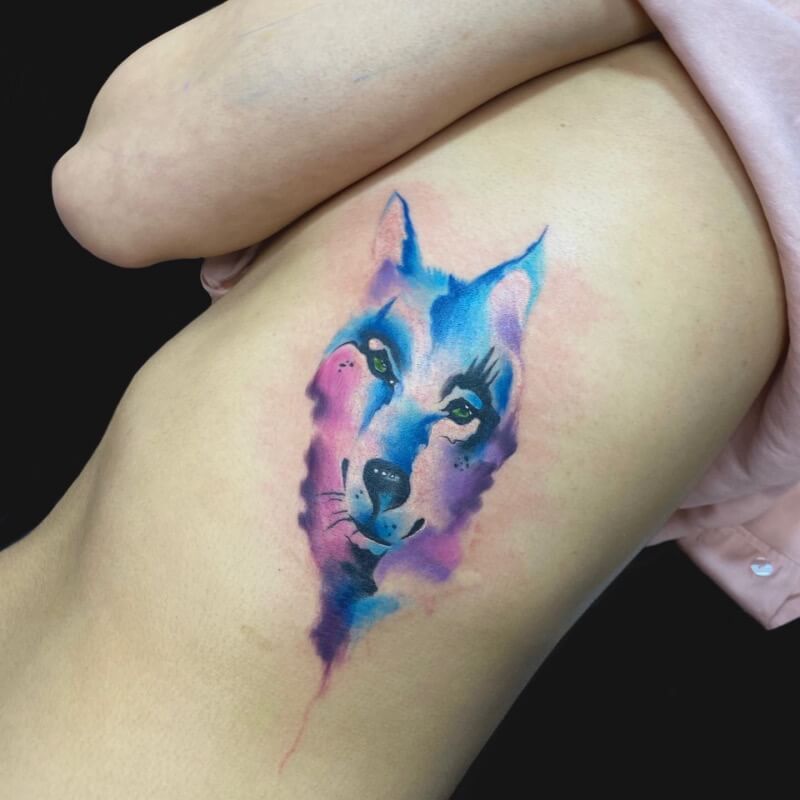 Watercolor Wolf Tattoo