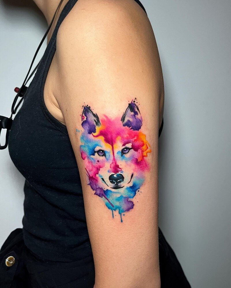 Watercolor Wolf Tattoo