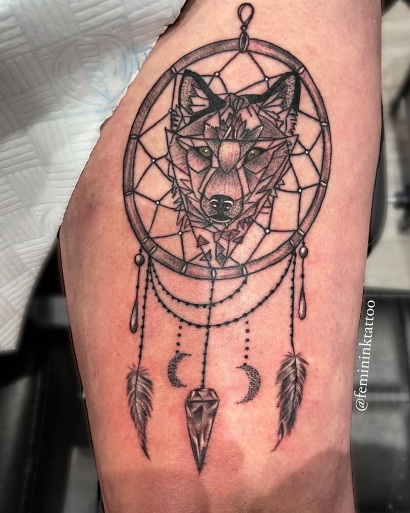 Wolf Dream Catcher Tattoo