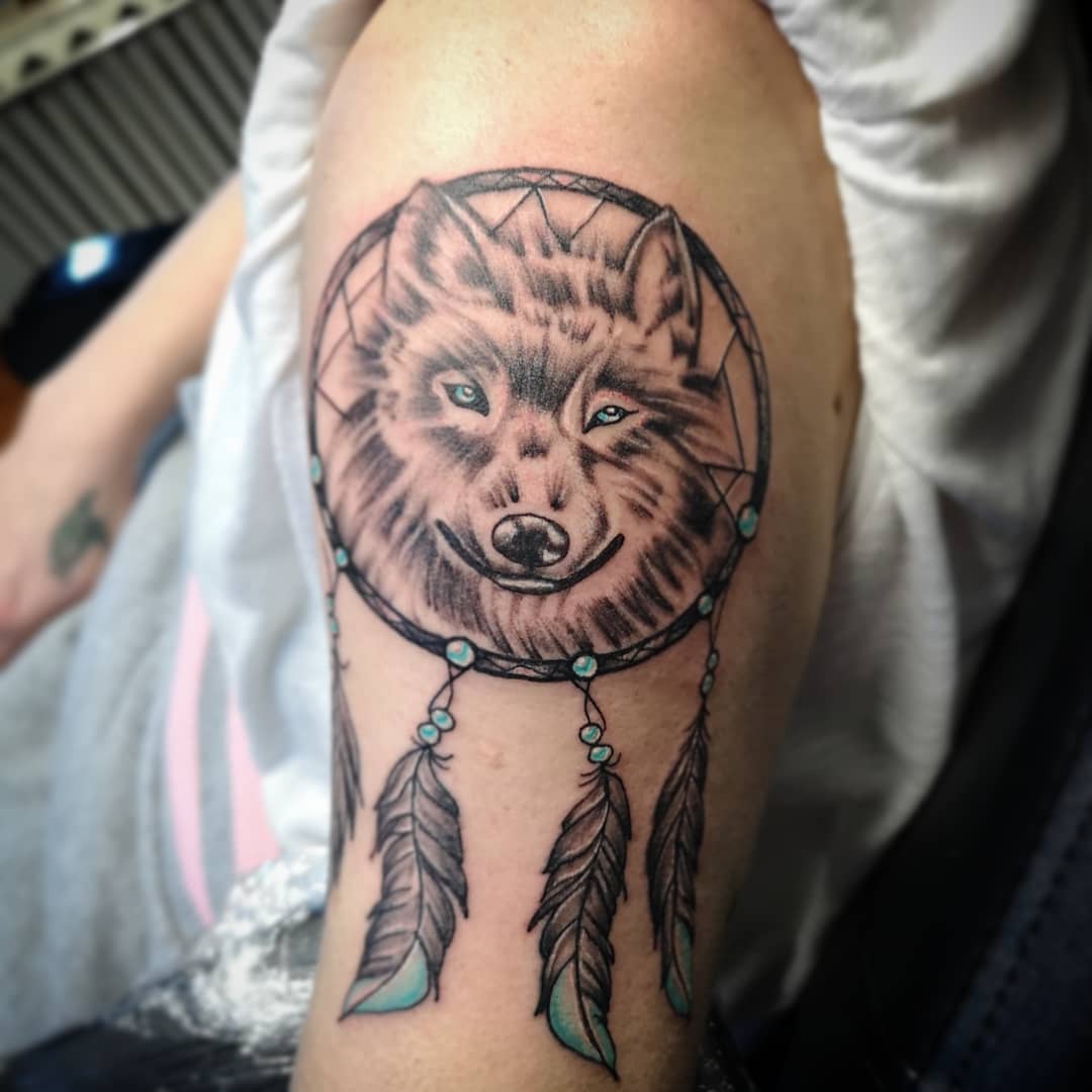 Wolf Dream Catcher Tattoo