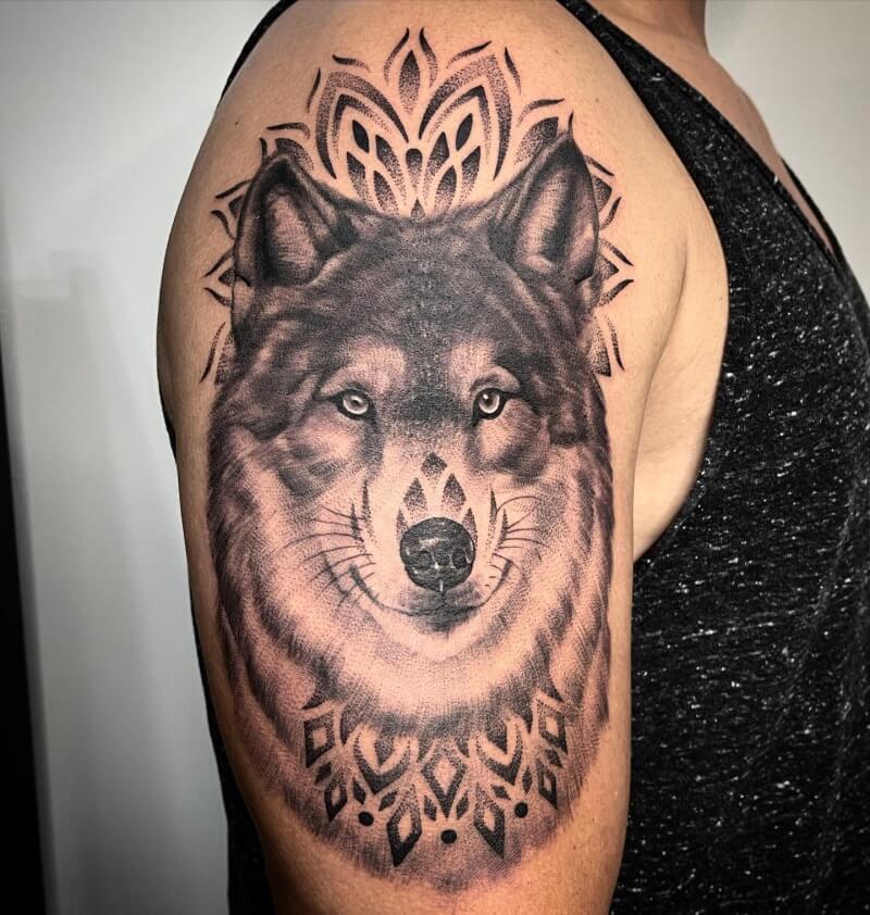 Full Color Wolf Shoulder Piece  Remington Tattoo Parlor