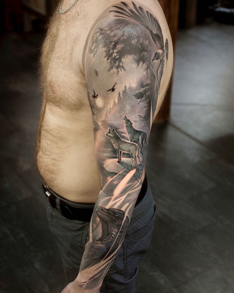 Wolf Sleeve Tattoo