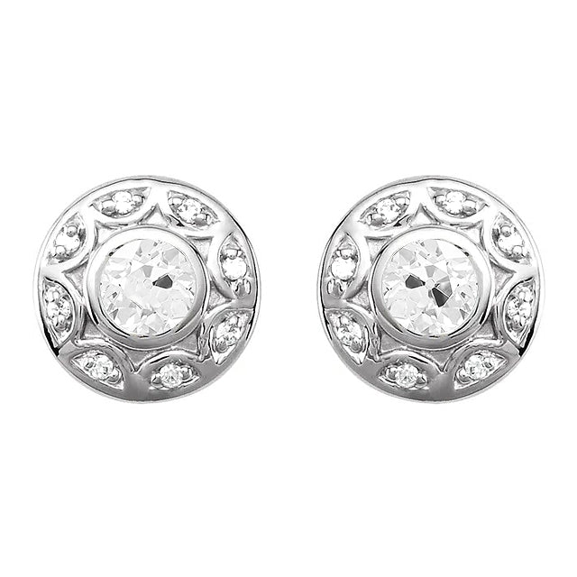 Antique Style Diamond Earrings 3.25 Ct Old Cut White Gold Studs