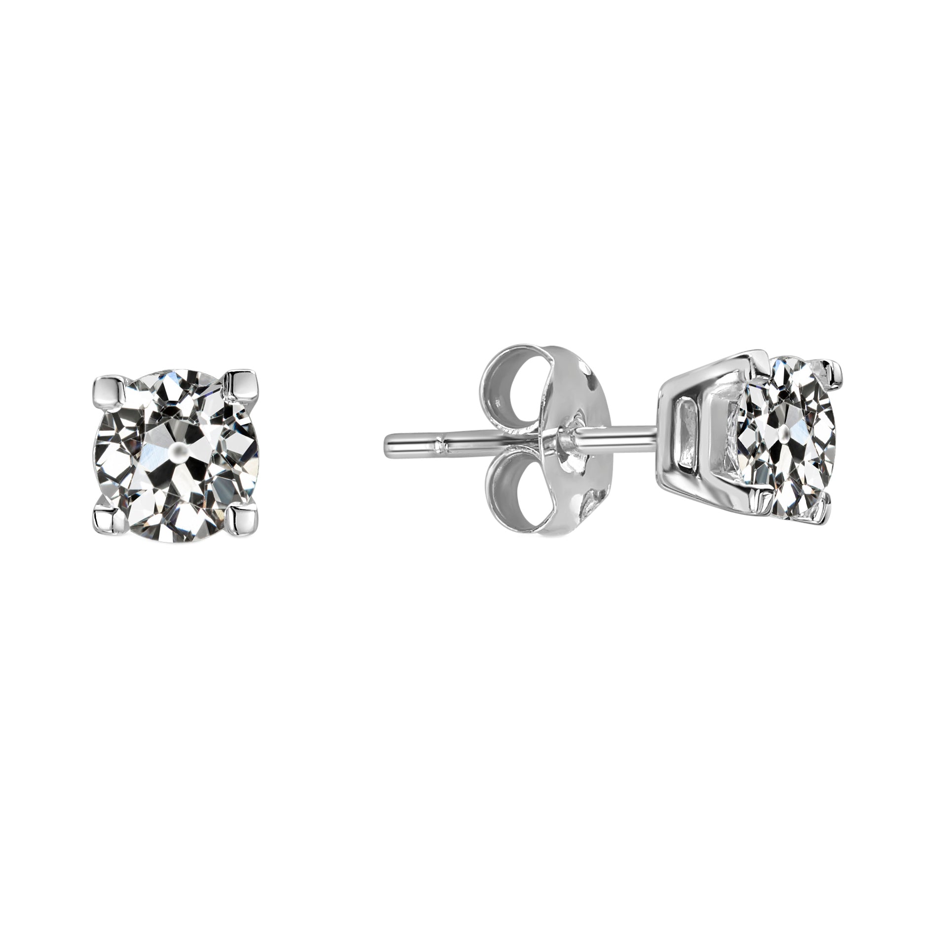 Diamond Round Old Miner Stud Earrings 2 Carats 14K Gold Jewelry
