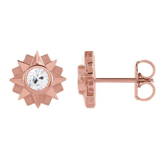 Diamond Stud Earrings Round Old Mine Cut 2 Carats Rose Gold