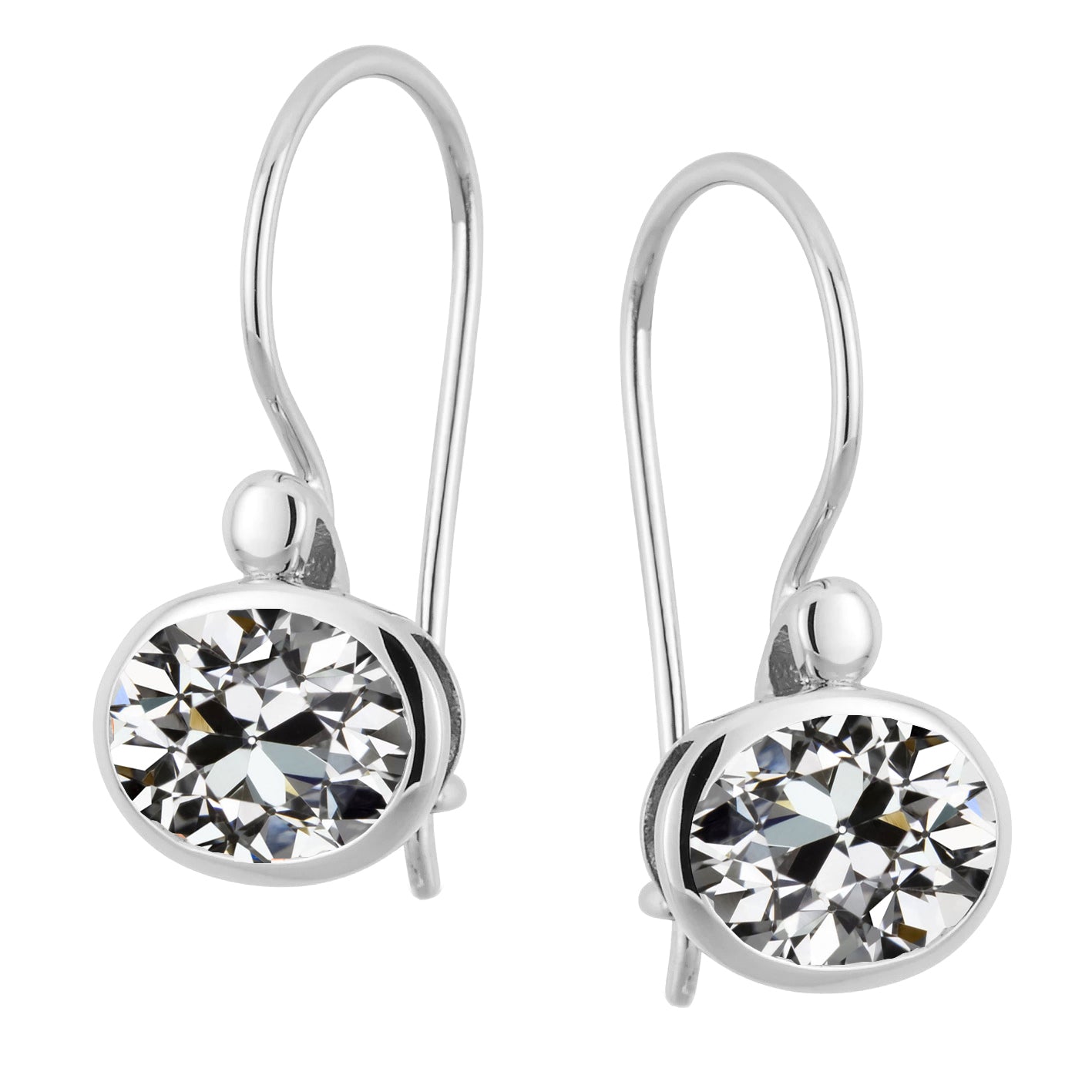 Oval Diamond Old Cut Drop Earrings Bezel Basket Style 6 Carats
