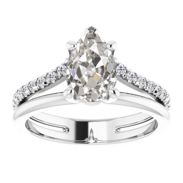 Pear Diamond Old Cut Solitaire With Accents Ring 3 Carats