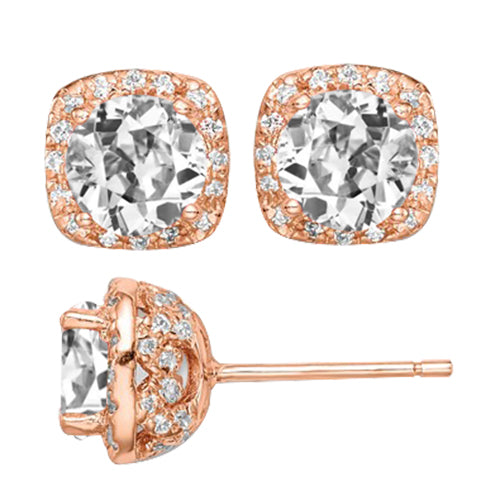 Rose Gold Diamond Earrings Old Miner Halo Studs 6 Carats