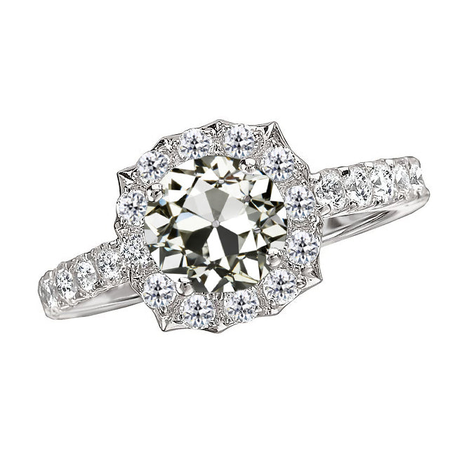 Round Old Miner 3 Carats Solitaire With Accents Flower Style Ring