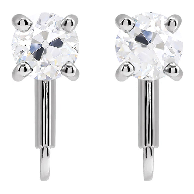 Solitaire Drop Earrings 6 Carats Round Old Cut Diamond White Gold