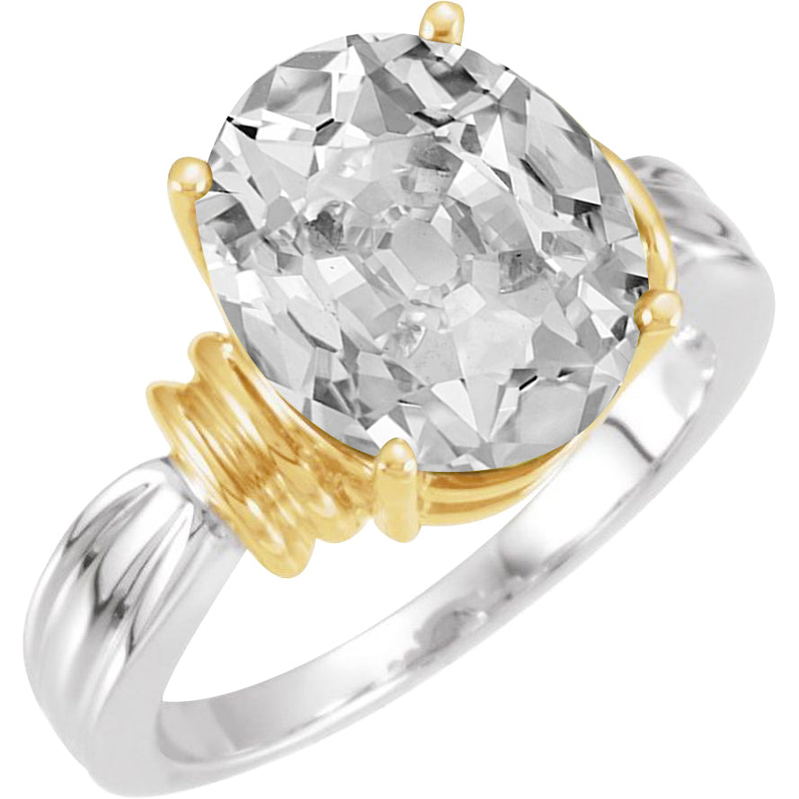 Solitaire Old Mine Oval Diamond Ring Two Tone 5 Carats