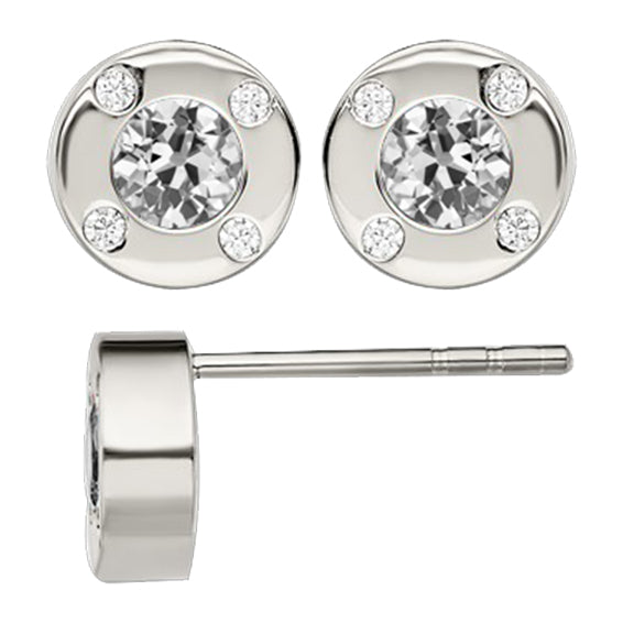 White Gold Stud Earrings 3 Ct Round Old Miner Diamond