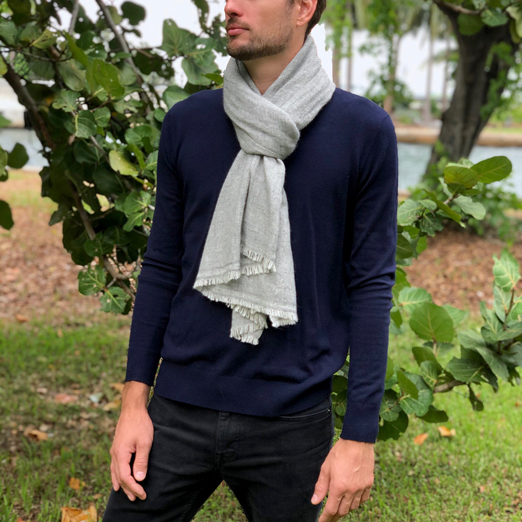 Gray Handloomed Cashmere Scarf
