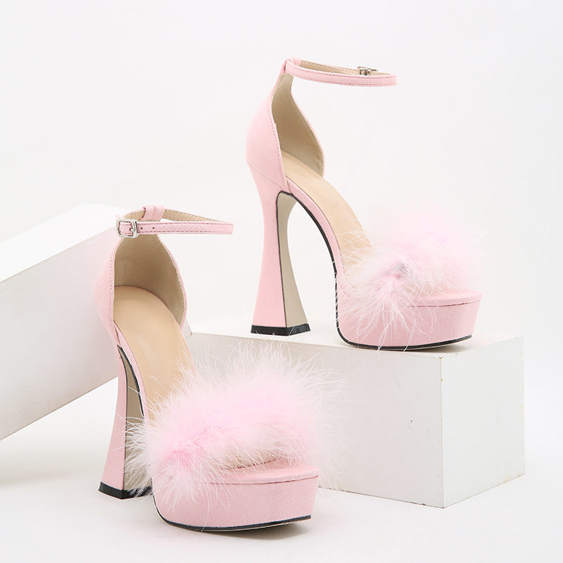 Acacia Glamorous Feather-trimmed Sandals