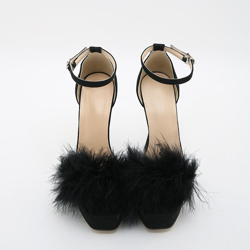 Acacia Glamorous Feather-trimmed Sandals